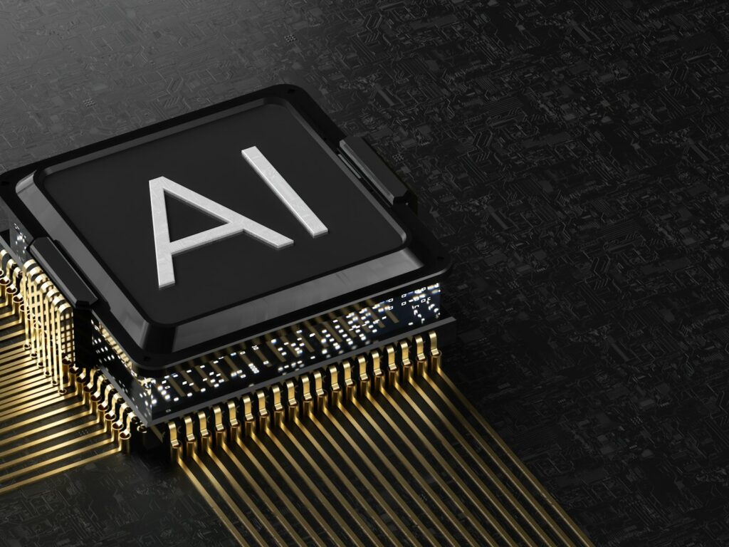 Processor chip on a dark circuit board