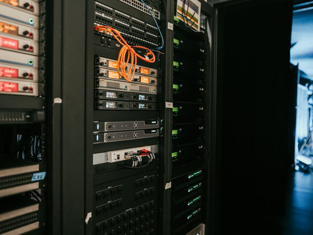 A rack of servers in a server room