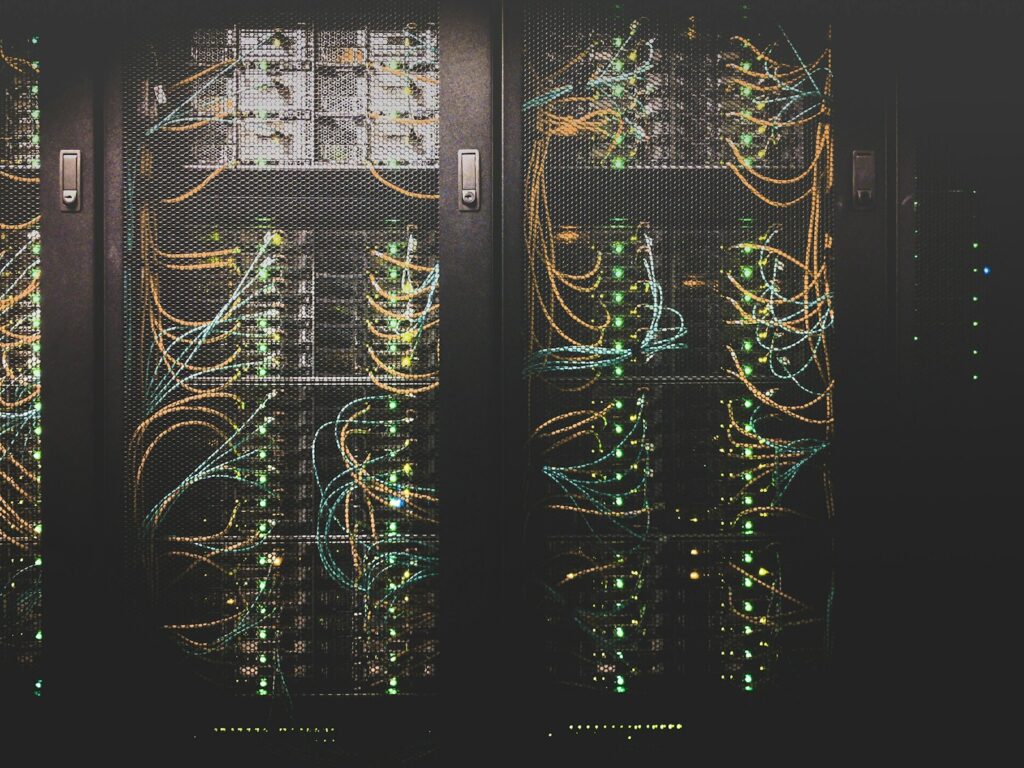 Network cables connected to a patch panel