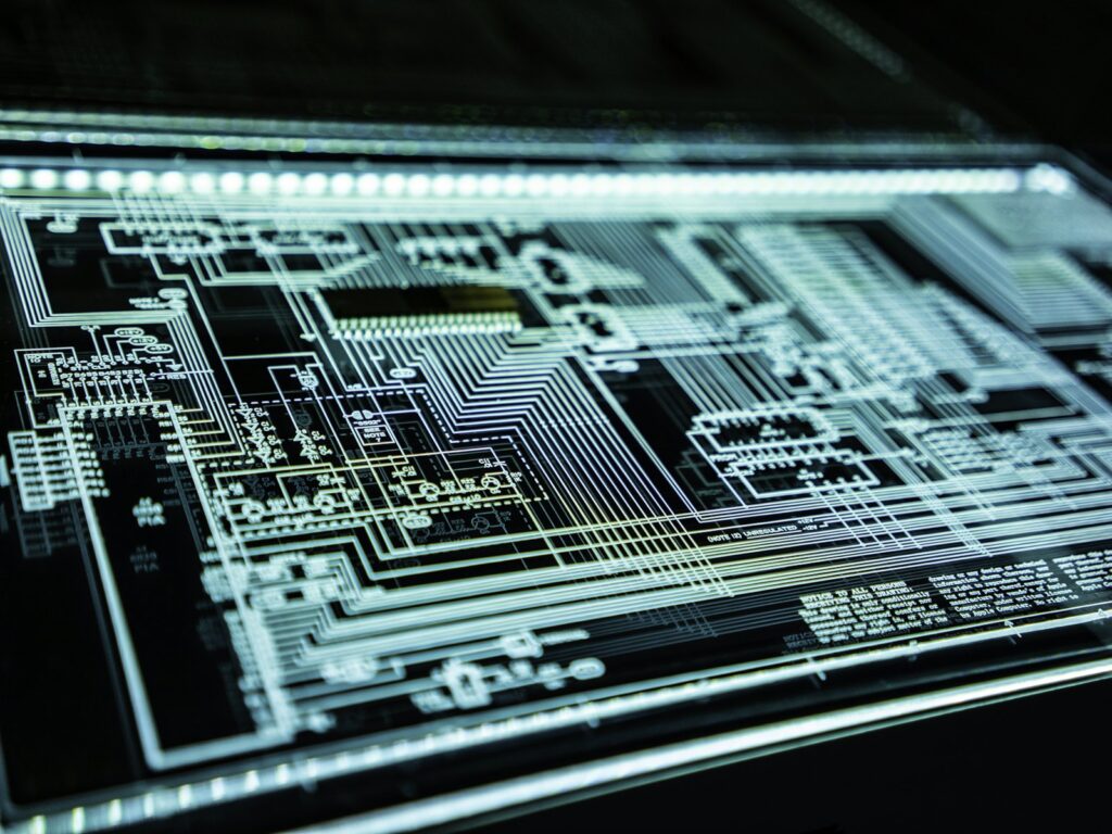 Teal illuminated network equipment panel